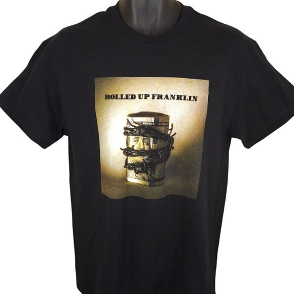 Benjamin Franklin T Shirt Mens Size Medium Black Rolled Up Franklin Rob Edmonds - Picture 2 of 7